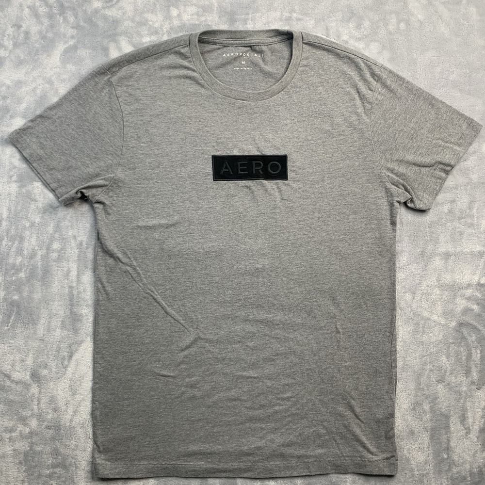 Aeropostale Aero Box Logo Heather Gray Tee Shirt Size M